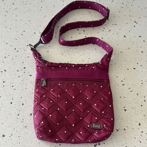 Lug Skipper RFID Shoulder Crossbody Bag Burgundy Dot Quilted Travel Casual EUC